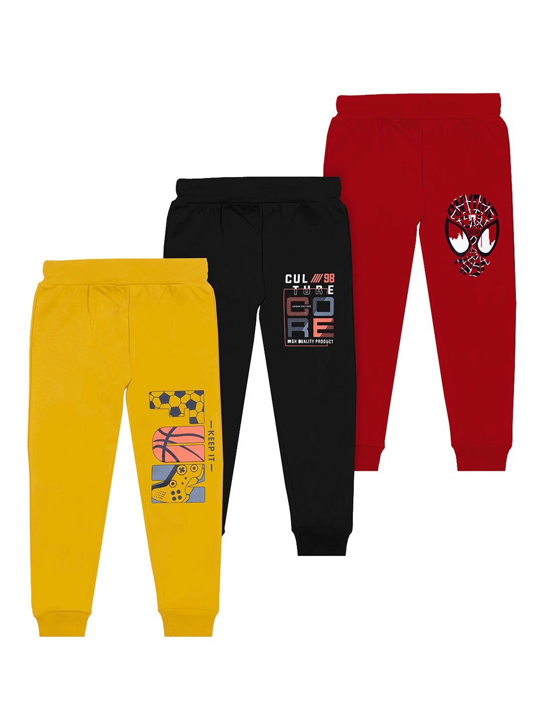 

BAESD Boys Pack Of 3 Printed Cotton Mid Rise Joggers, Red
