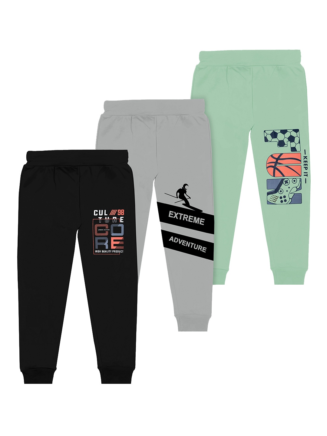 

BAESD Boys Pack Of 3 Printed Mid Rise Joggers, Black