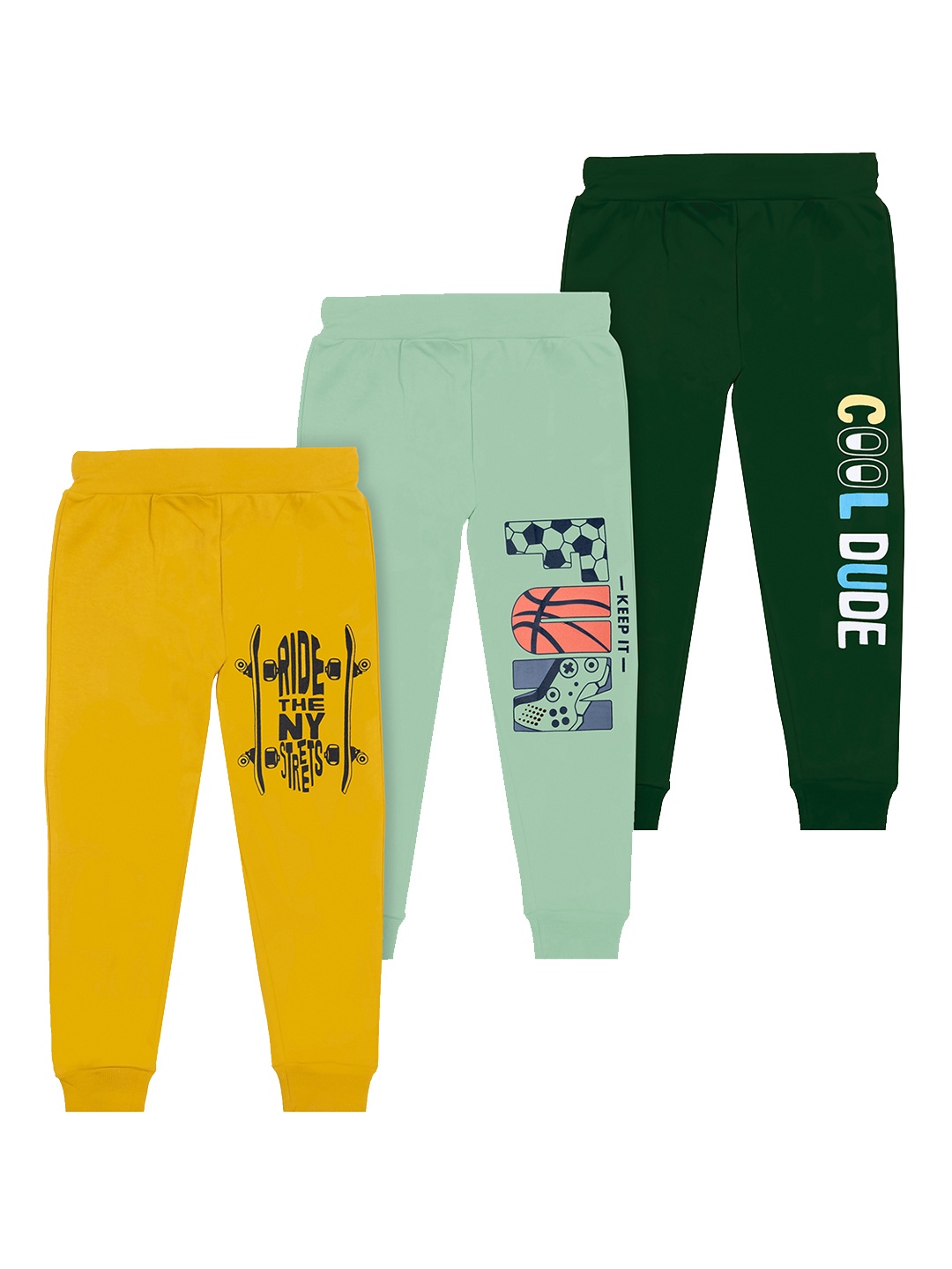 

BAESD Boys Pack Of 3 Printed Cotton Mid Rise Joggers, Yellow