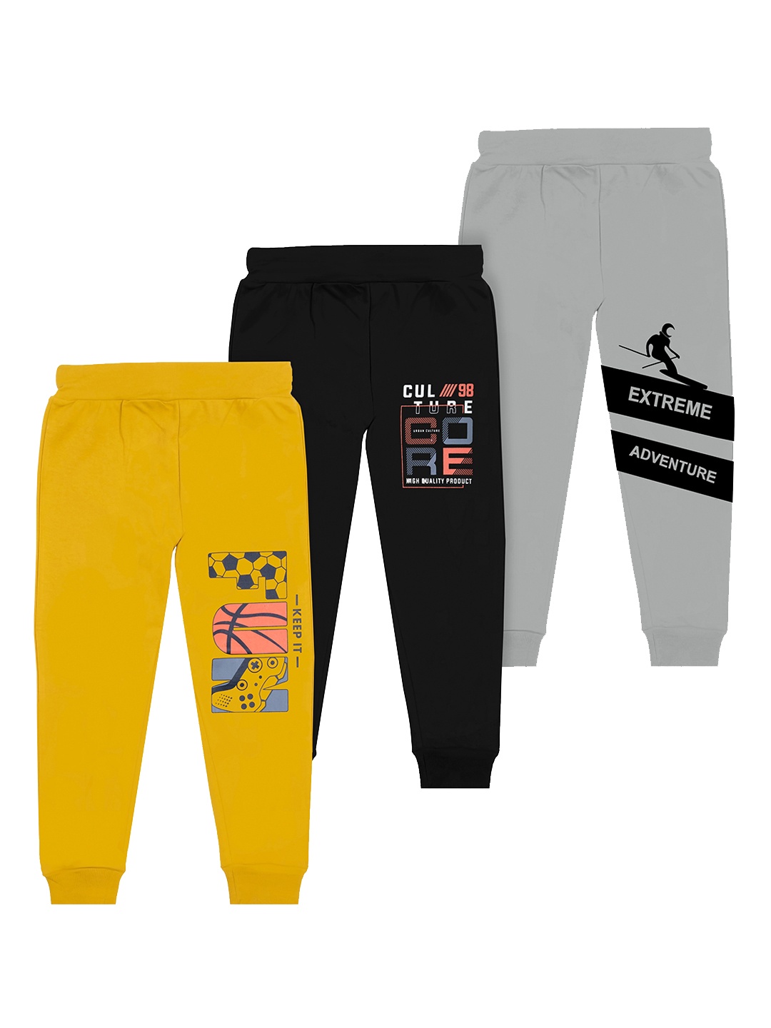 

BAESD Boys Pack Of 3 Printed Mid Rise Joggers, Yellow