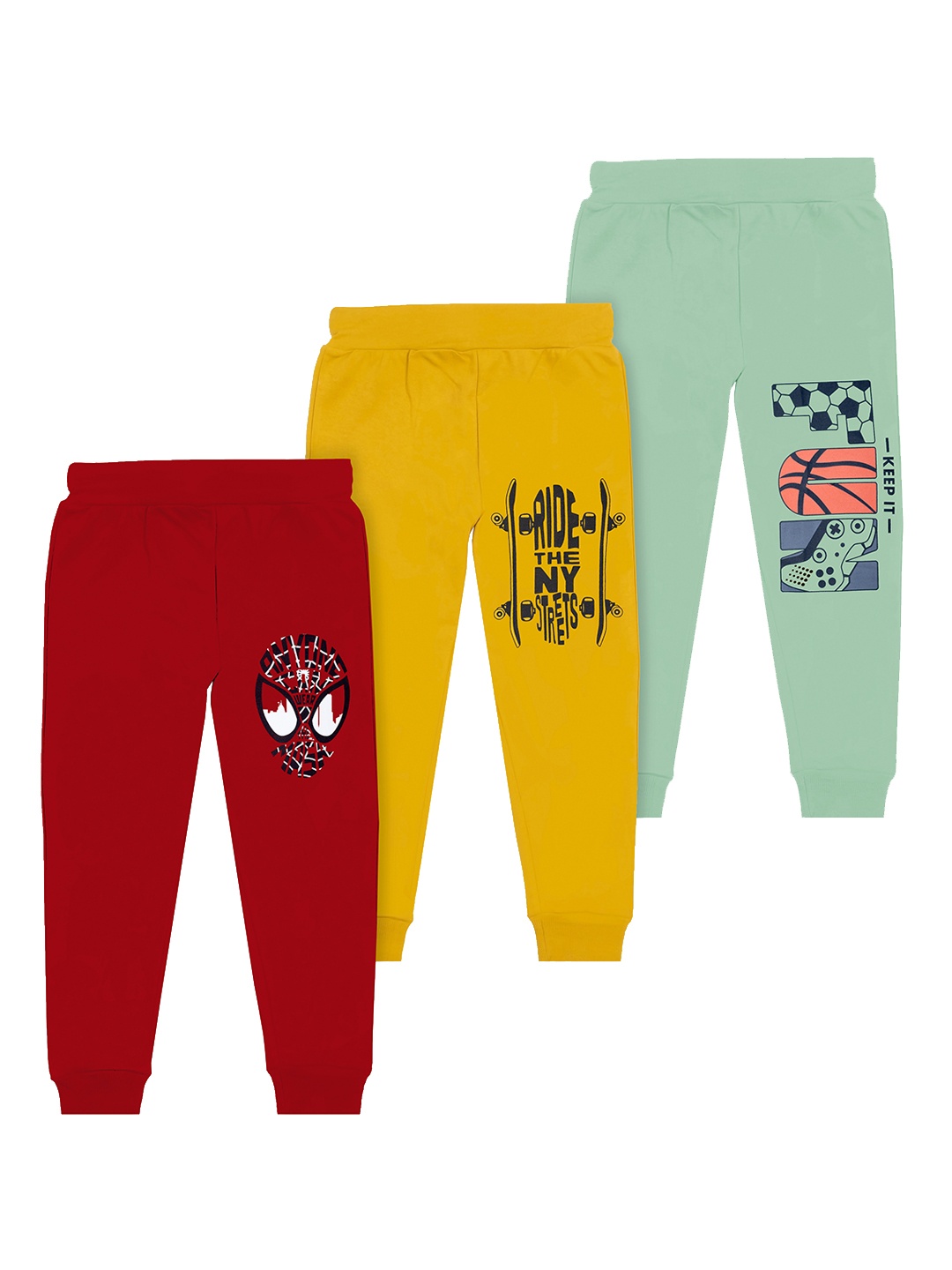 

BAESD Boys Pack Of 3 Mid-Rise Typography Printed Cotton Joggers, Yellow