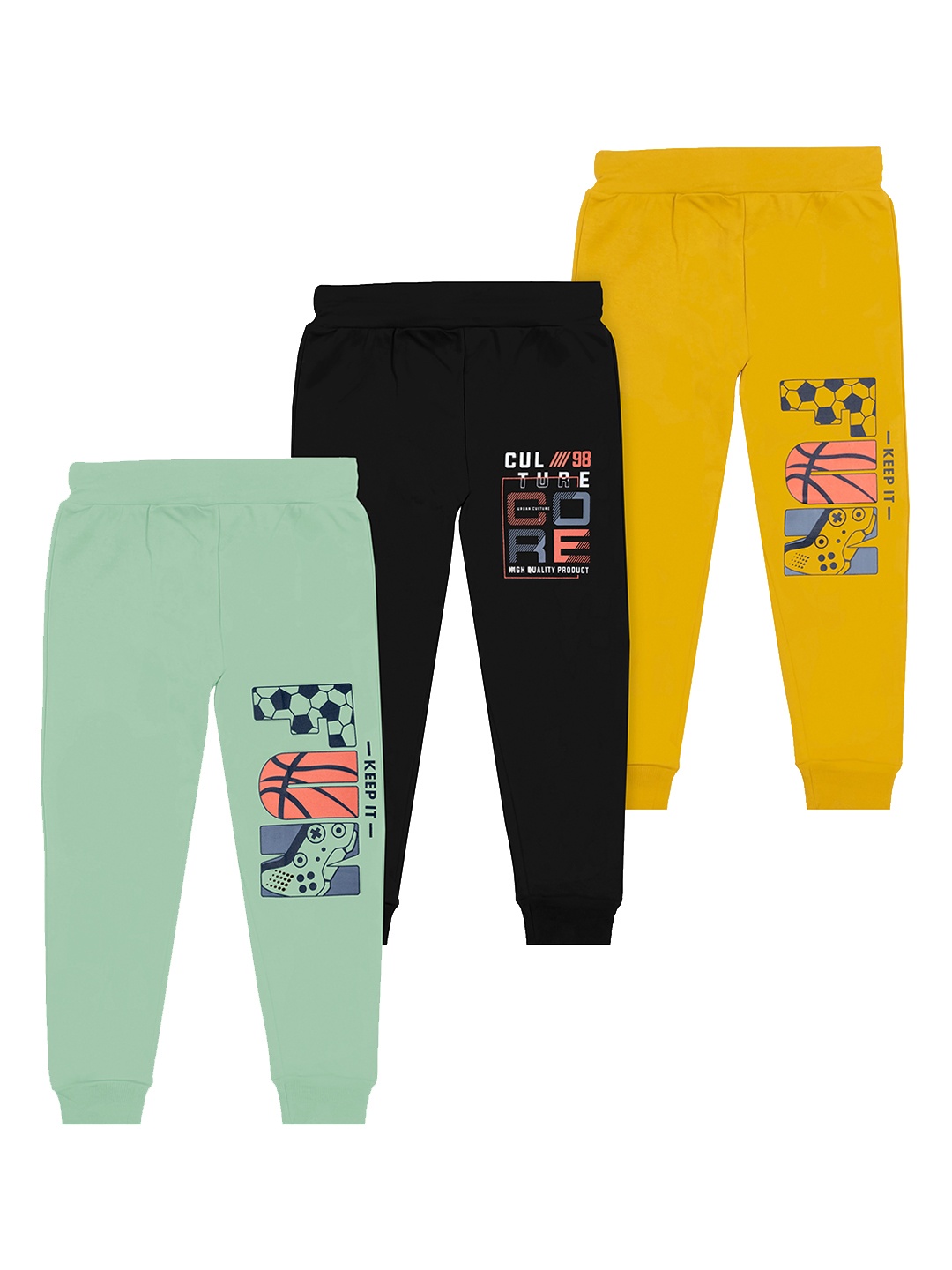 

BAESD Boys Pack Of 3 Graphic Printed Cotton Joggers, Green
