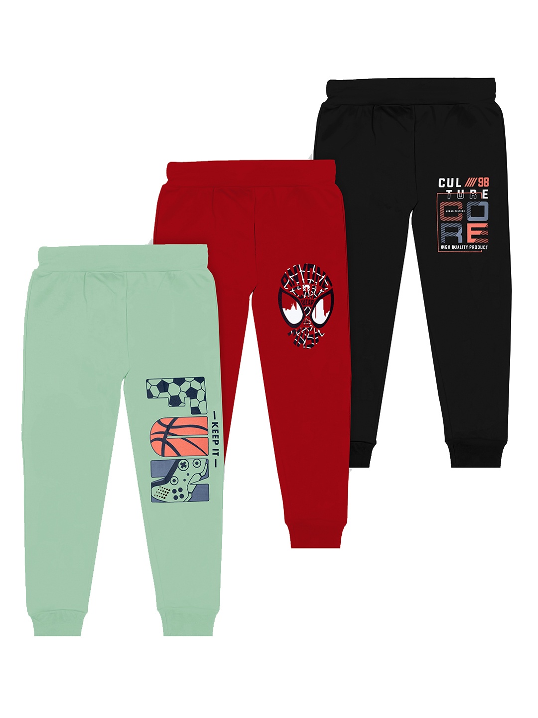 

BAESD Boys Pack Of 3 Graphic Printed Cotton Joggers, Green