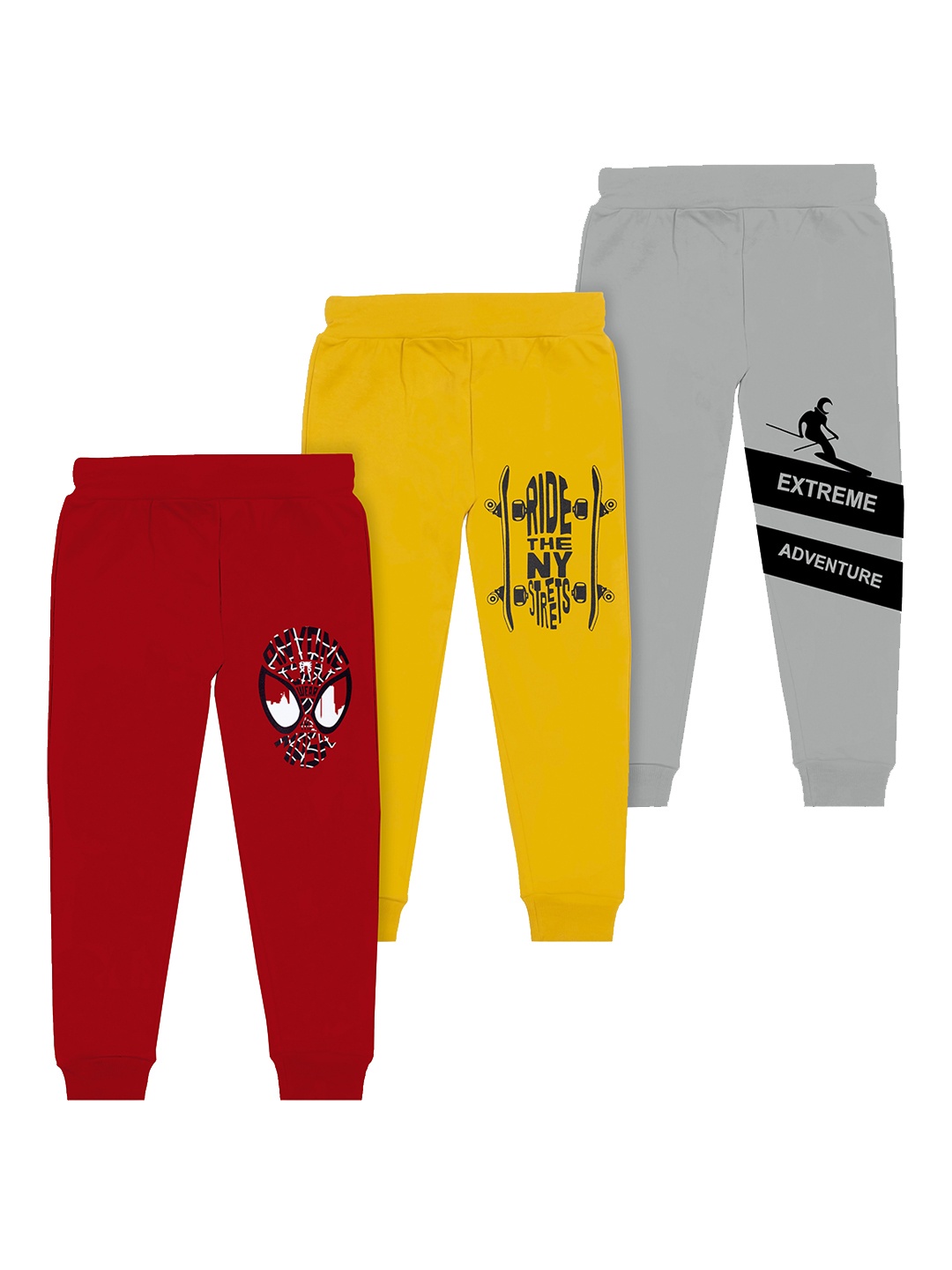 

BAESD Boys Pack Of 3 Mid-Rise Typography Printed Cotton Joggers, Yellow