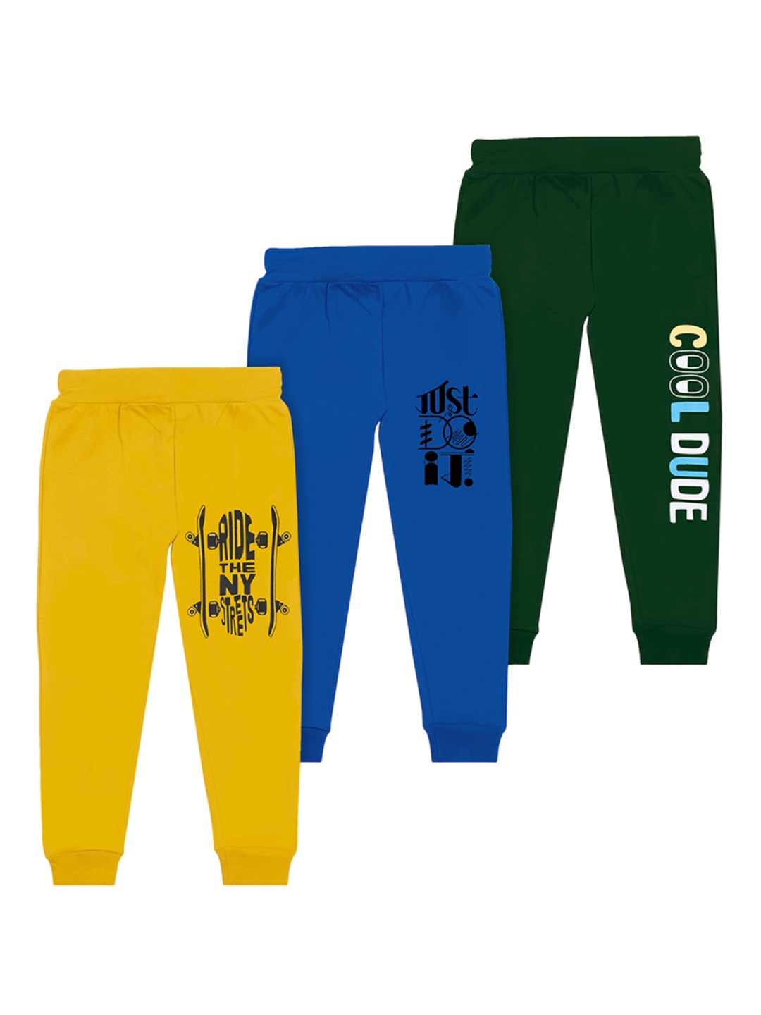 

BAESD Boys Pack Of 3 Typography Printed Cotton Joggers, Yellow