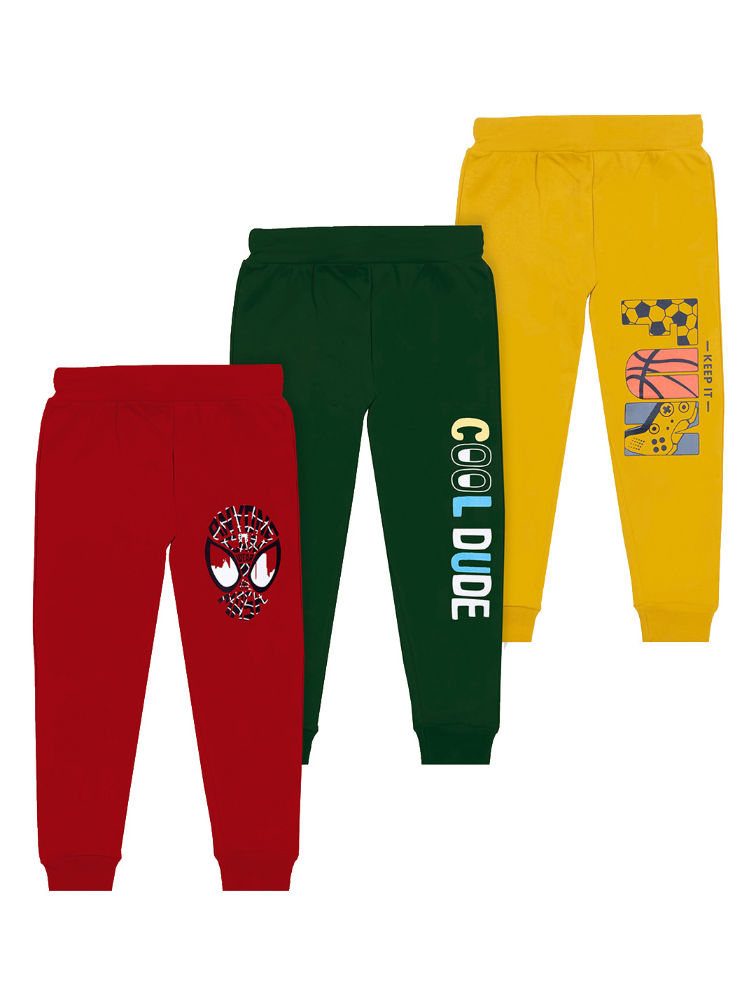 

BAESD Boys Pack Of 3 Graphic Printed Cotton Mid Rise Joggers, Green