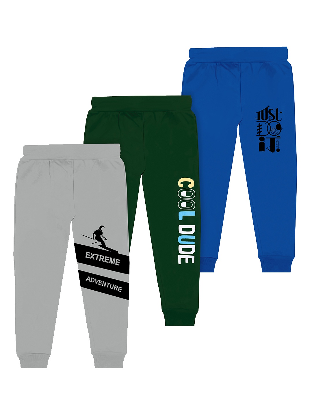 

BAESD Boys Pack Of 3 Mid-Rise Typography Printed Cotton Joggers, Blue