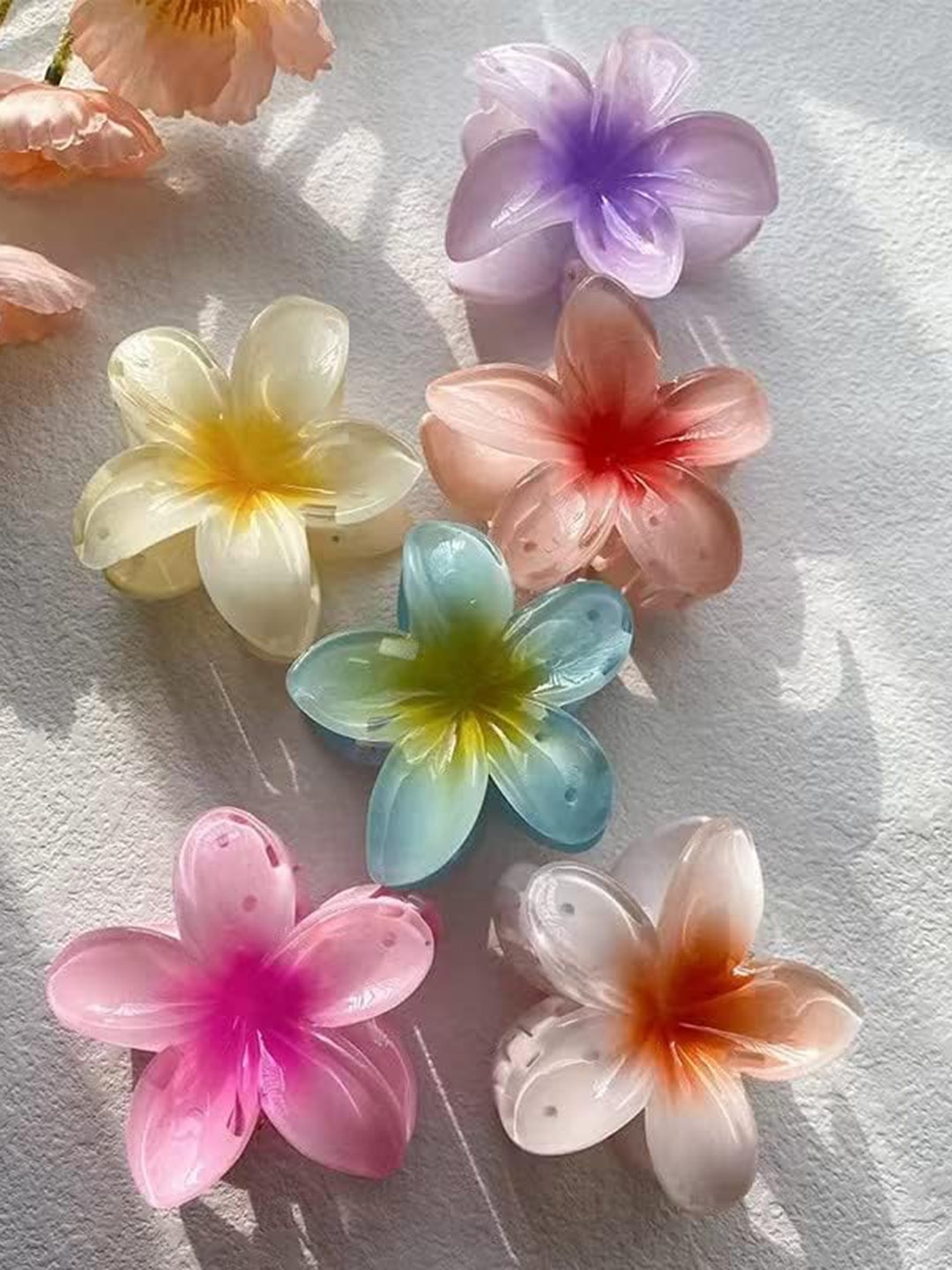 

CHRONEX 3-Pcs Floral Hair Big Hawaiian Claw Hair Clips, Blue