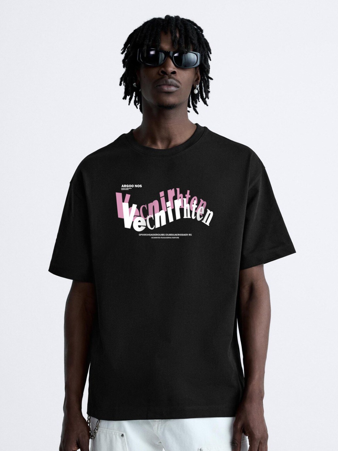 

MISCHIEF MONKEY Typography Printed Cotton T-shirt, Black