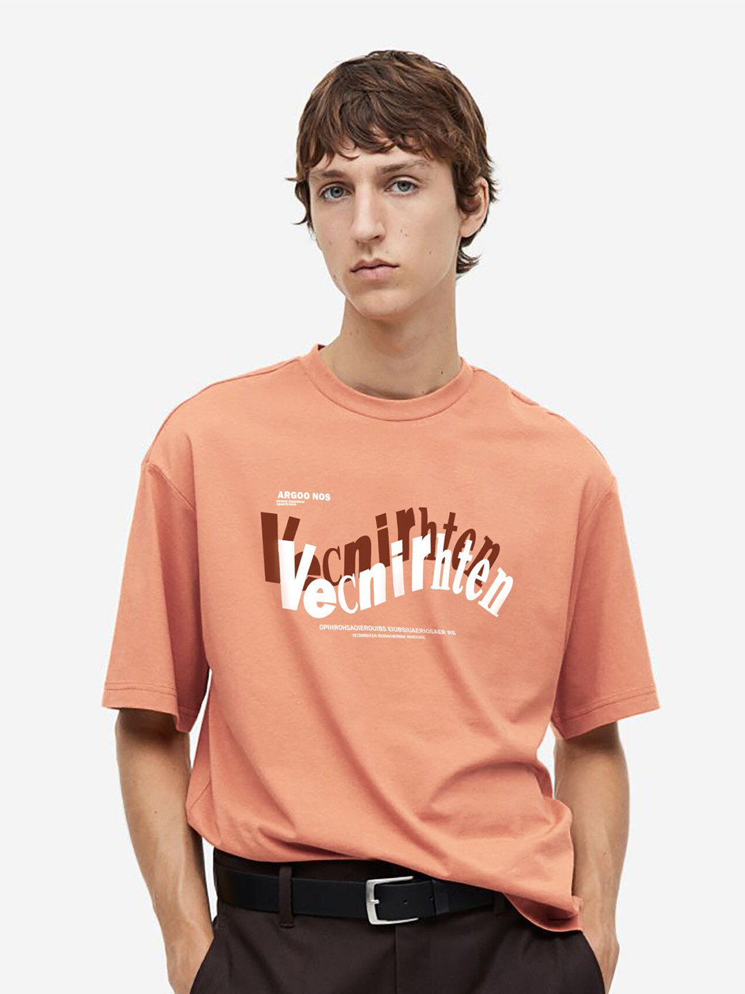 

MISCHIEF MONKEY Typography Printed Cotton T-shirt, Peach