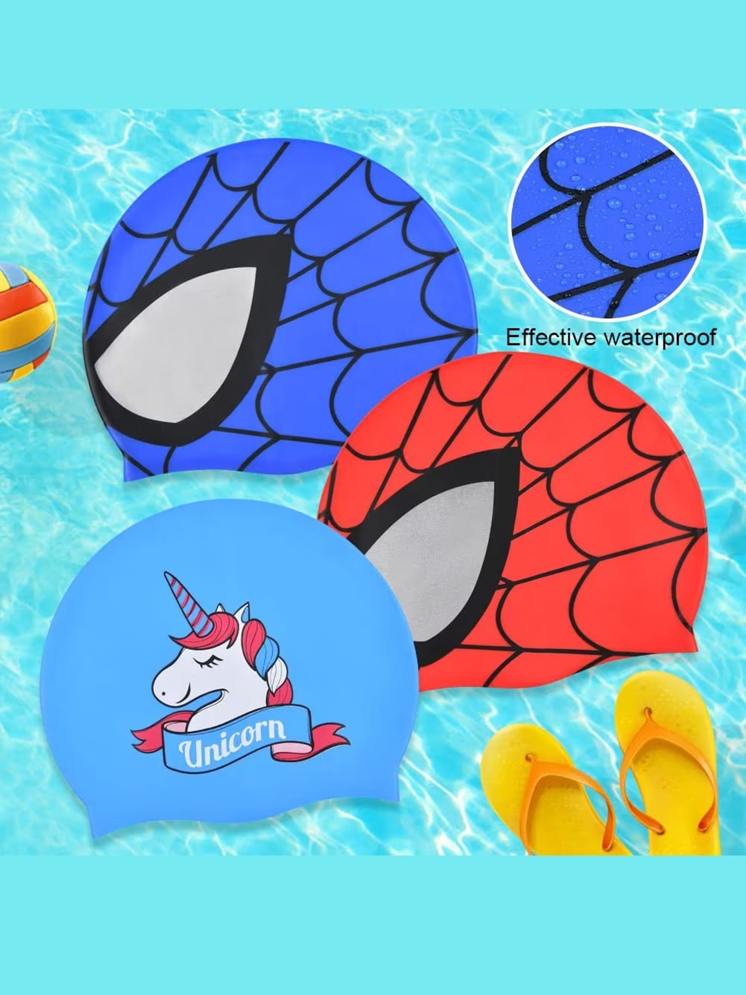 

EL REGALO Kids 3-pcs Printed Swimming Cap, Blue