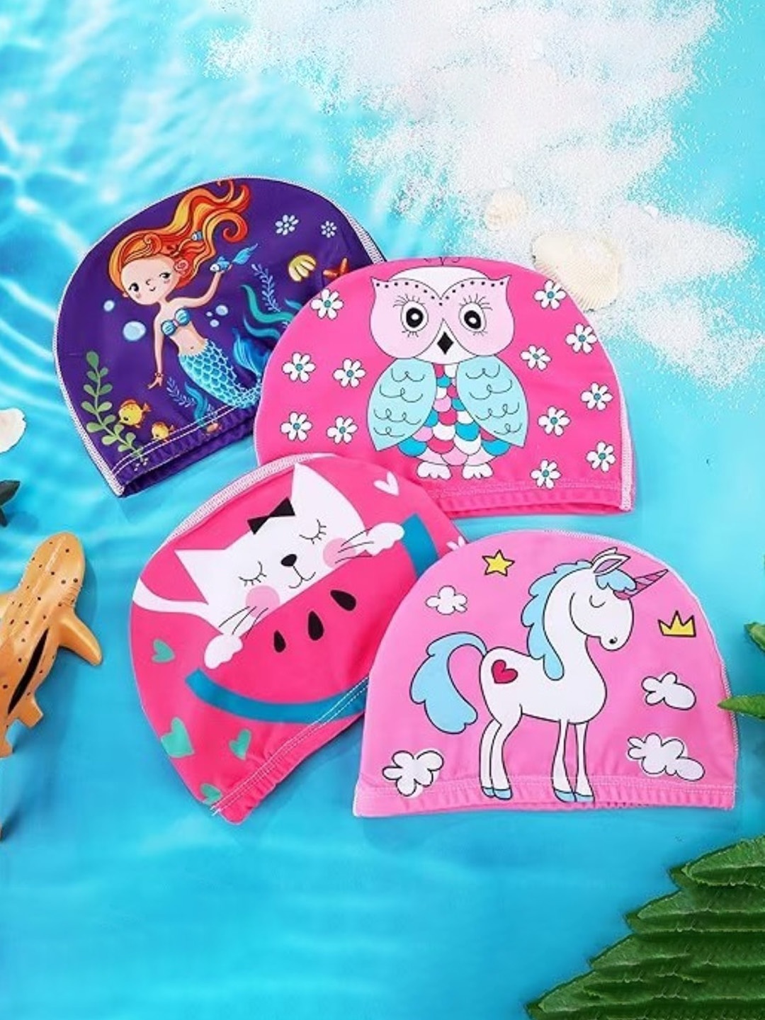

EL REGALO Pack Of 4 Girls Printed Swimming Cap, Pink