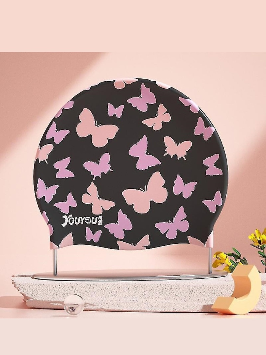 

EL REGALO Printed Durable Swim Cap, Black