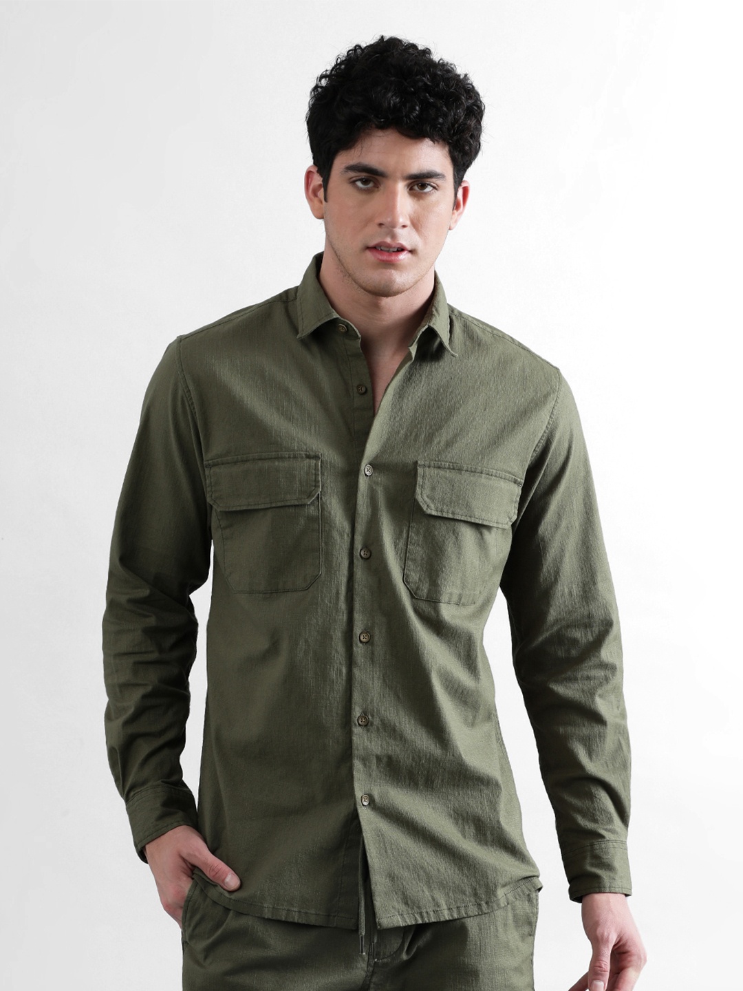 

IVOC Cotton Casual Regular Fit Shirt, Green