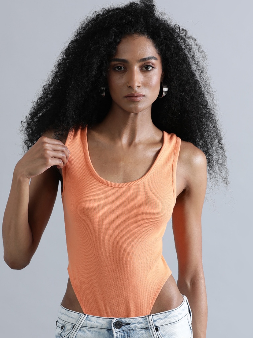 

Bene Kleed Ribbed Skinny Fit Round Neck Bodysuit, Orange
