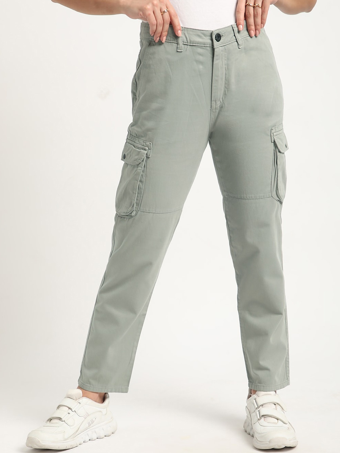 

IVOC Women Mid-Rise Regular Fit Cotton Cargos Trousers, Grey