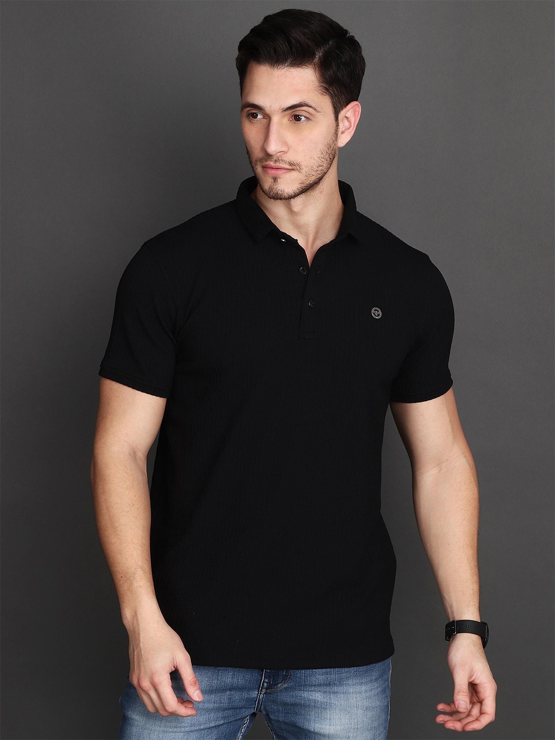 

ALBION By CnM Polo Collar Solid T-shirt, Black