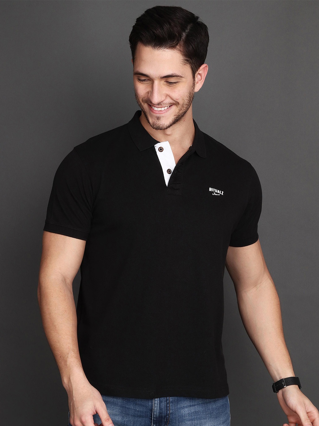 

Albion By CnM Mens Polo Collar Relaxed Fit T-shirt, Black