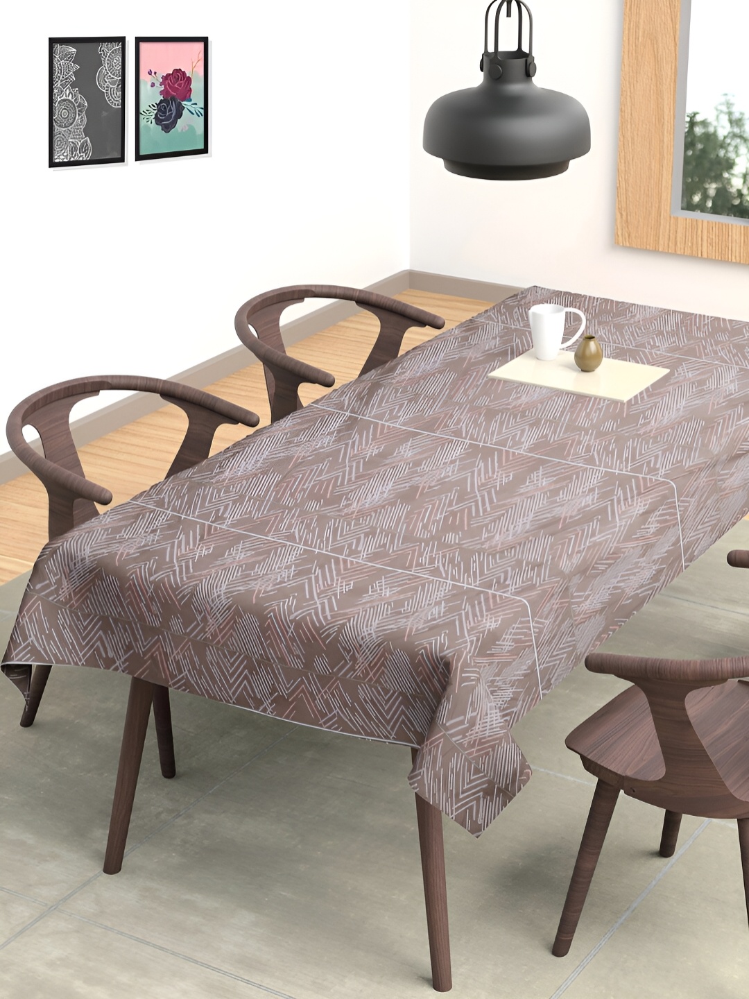

Arrabi Grey & Brown Geometric Printed 6-Seater Table Cover