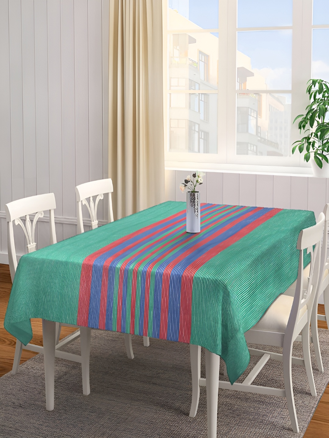 

Arrabi Green Striped Cotton 8-Seater Table Cover