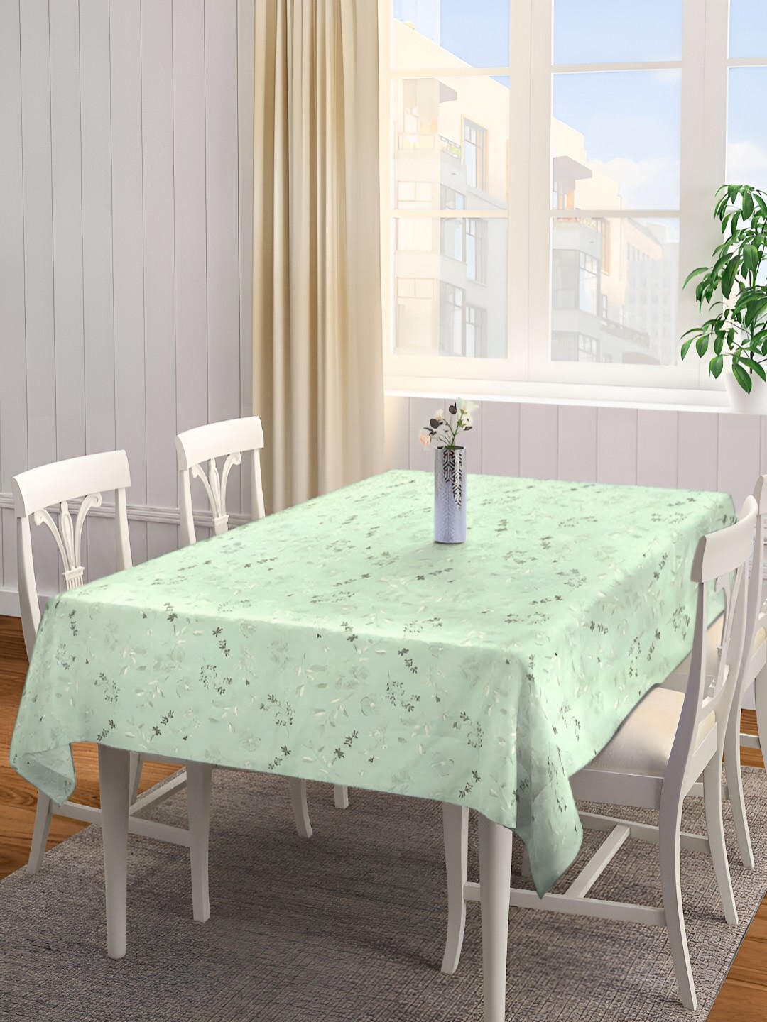 

Arrabi Green & Grey Floral Printed 6-Seater Table Cover
