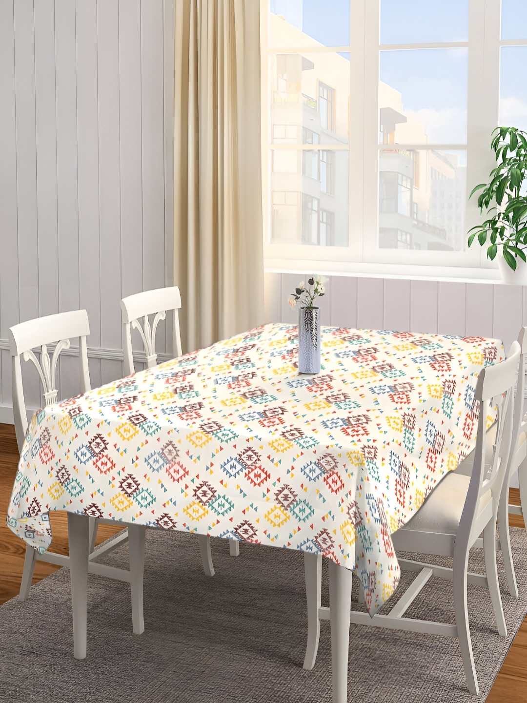 

Arrabi Cream-Coloured & Red Geometric Printed 8-Seater Table Cover