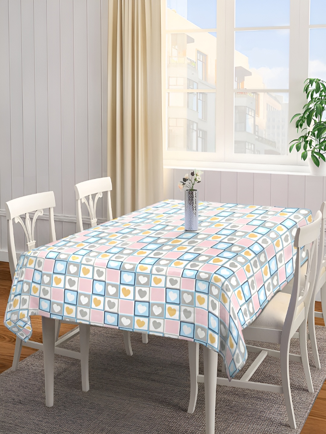 

Arrabi Blue & White Geometric Printed 6-Seater Table Cover