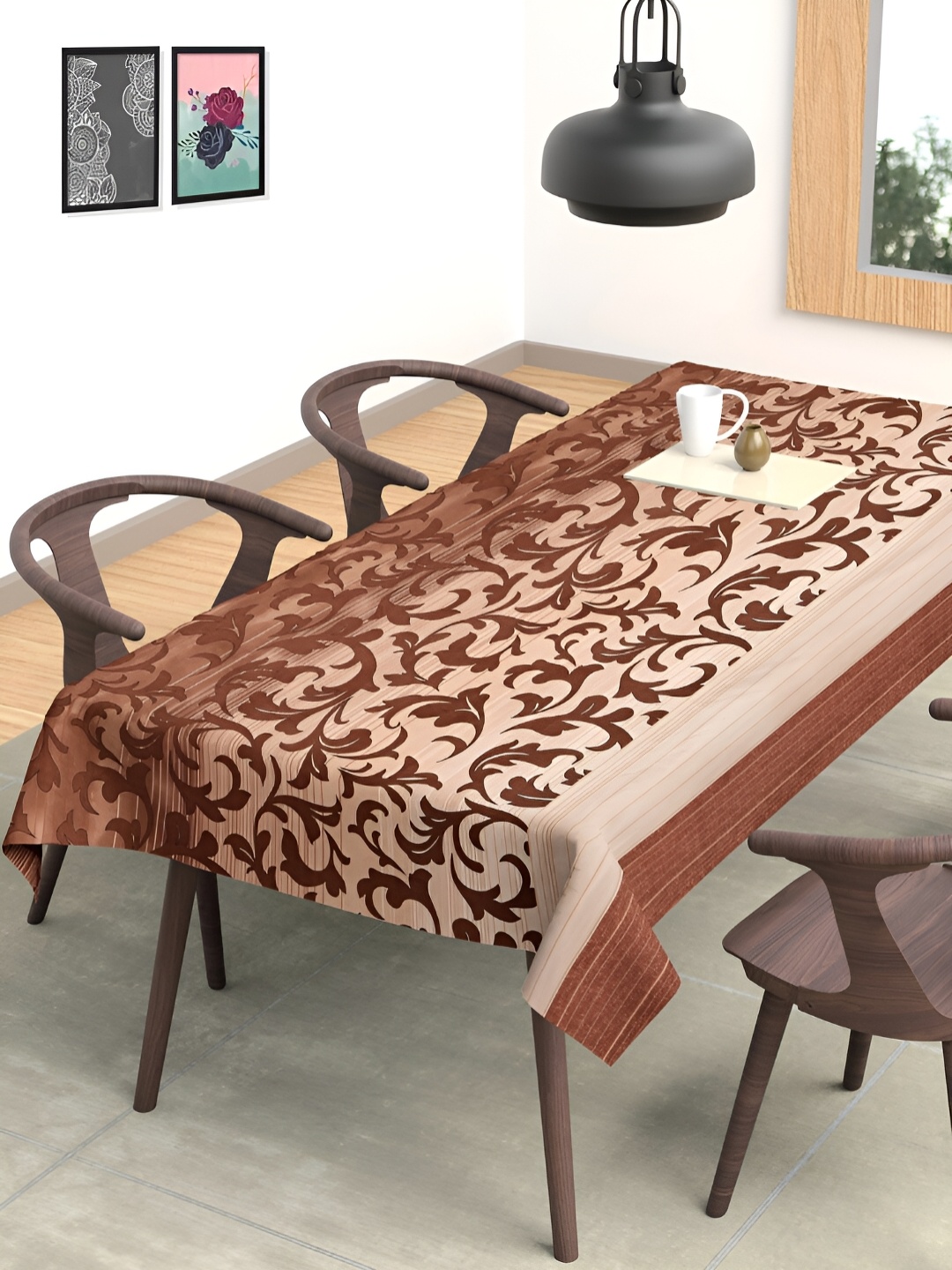 

Arrabi Brown & Beige Floral Printed 8-Seater Table Cover