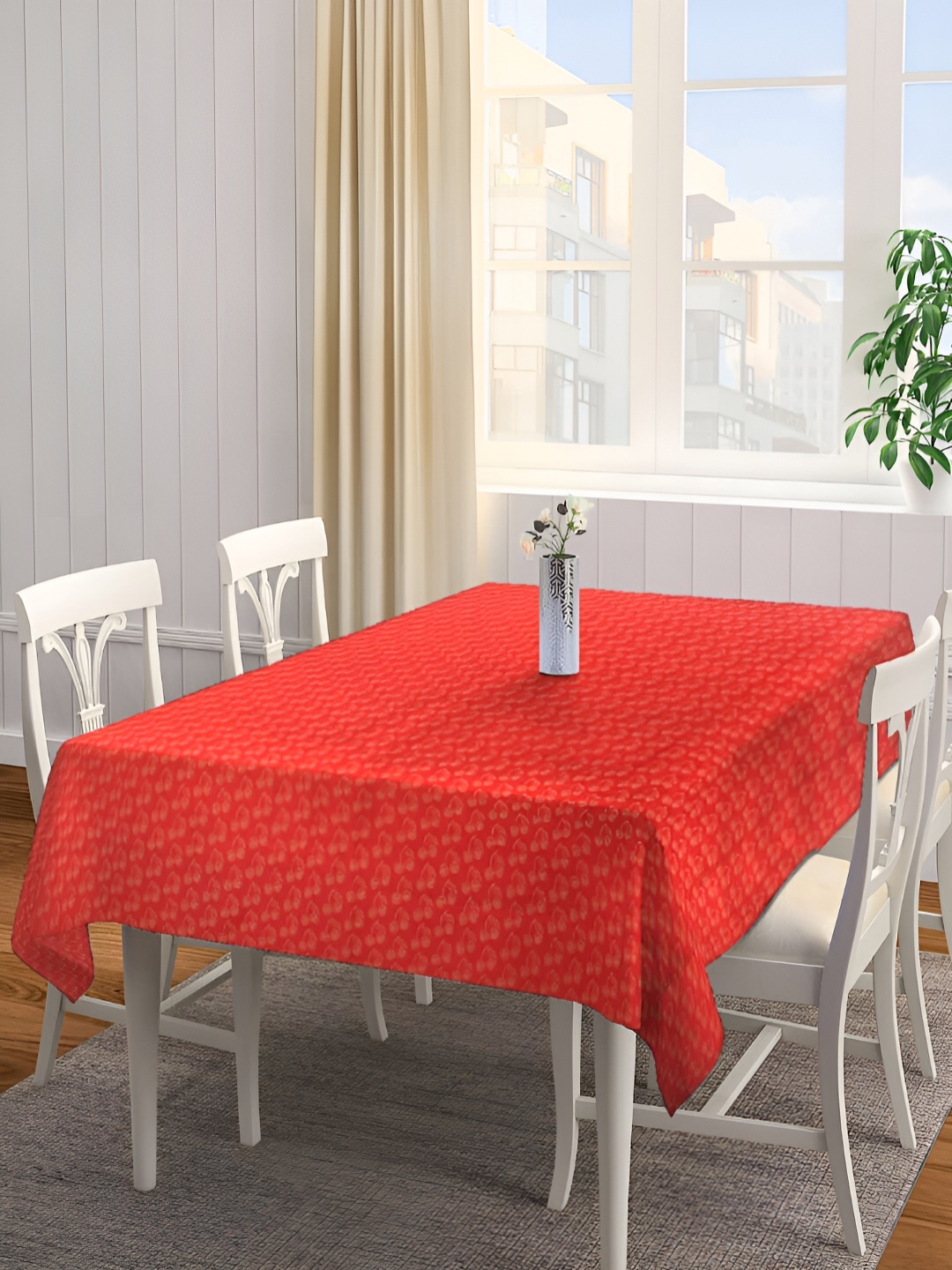 

Arrabi Red & Gold Toned Floral Cotton 8-Seater Table Cover