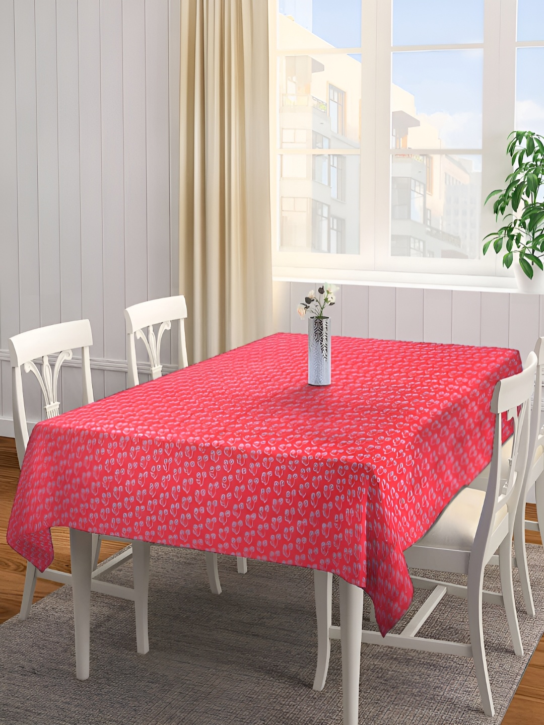 

Arrabi Red Floral Cotton 8-Seater Table Cover