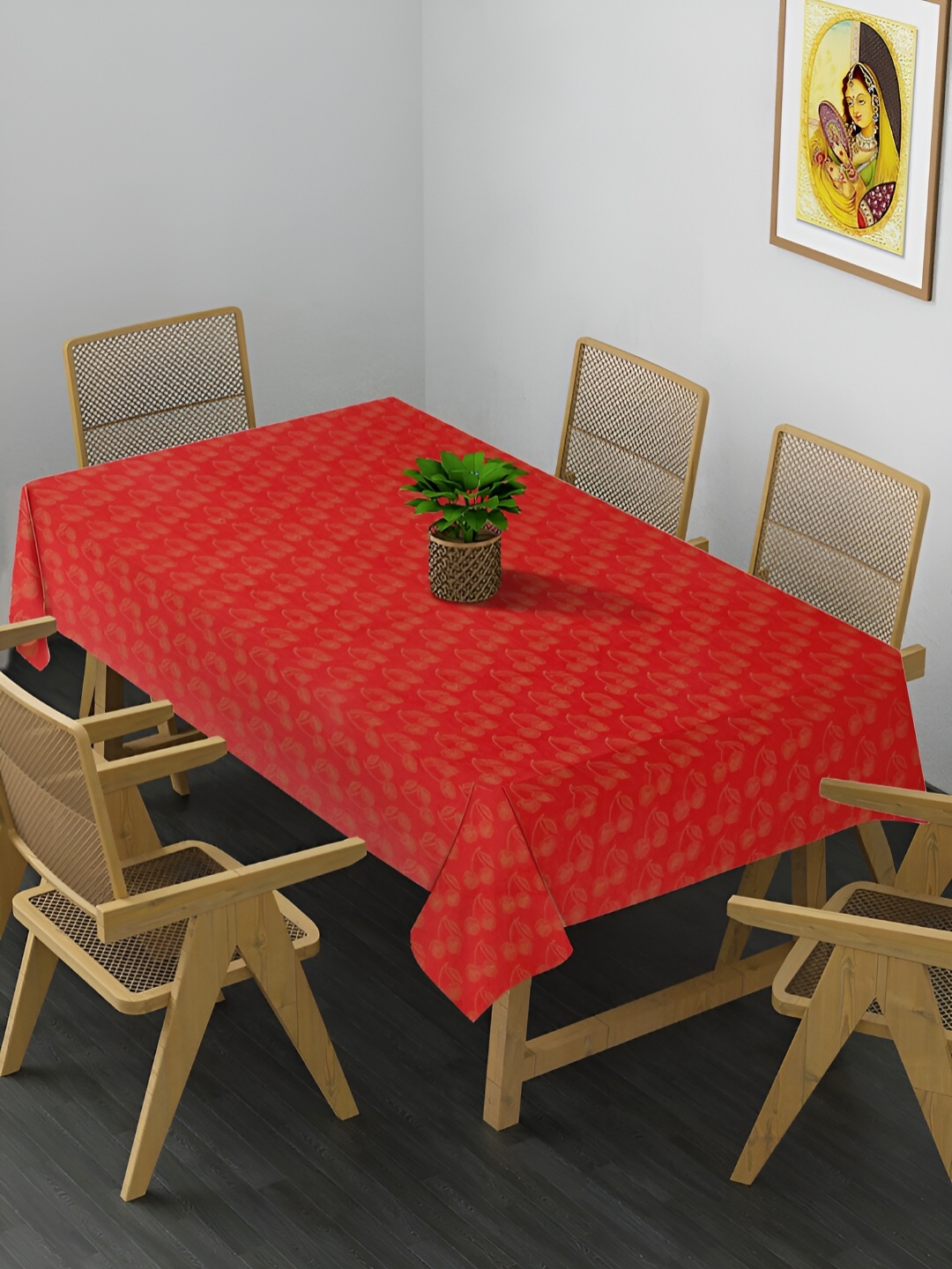 

Arrabi Red Floral Printed Rectangle Cotton 8-Seater Table Cover