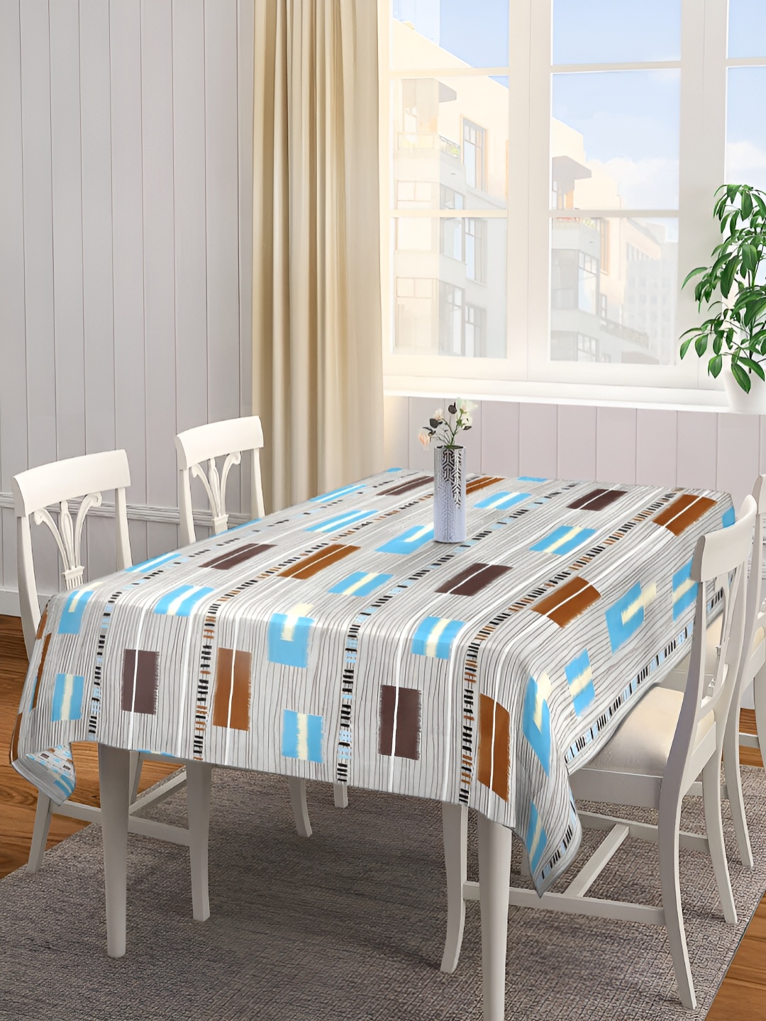 

Arrabi White Geometric Printed Rectangle 8-Seater Table Cover