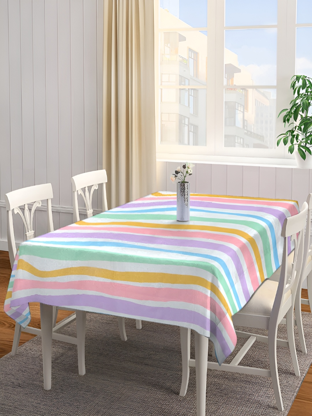 

Arrabi Blue & Pink Striped 8-Seater Table Cover