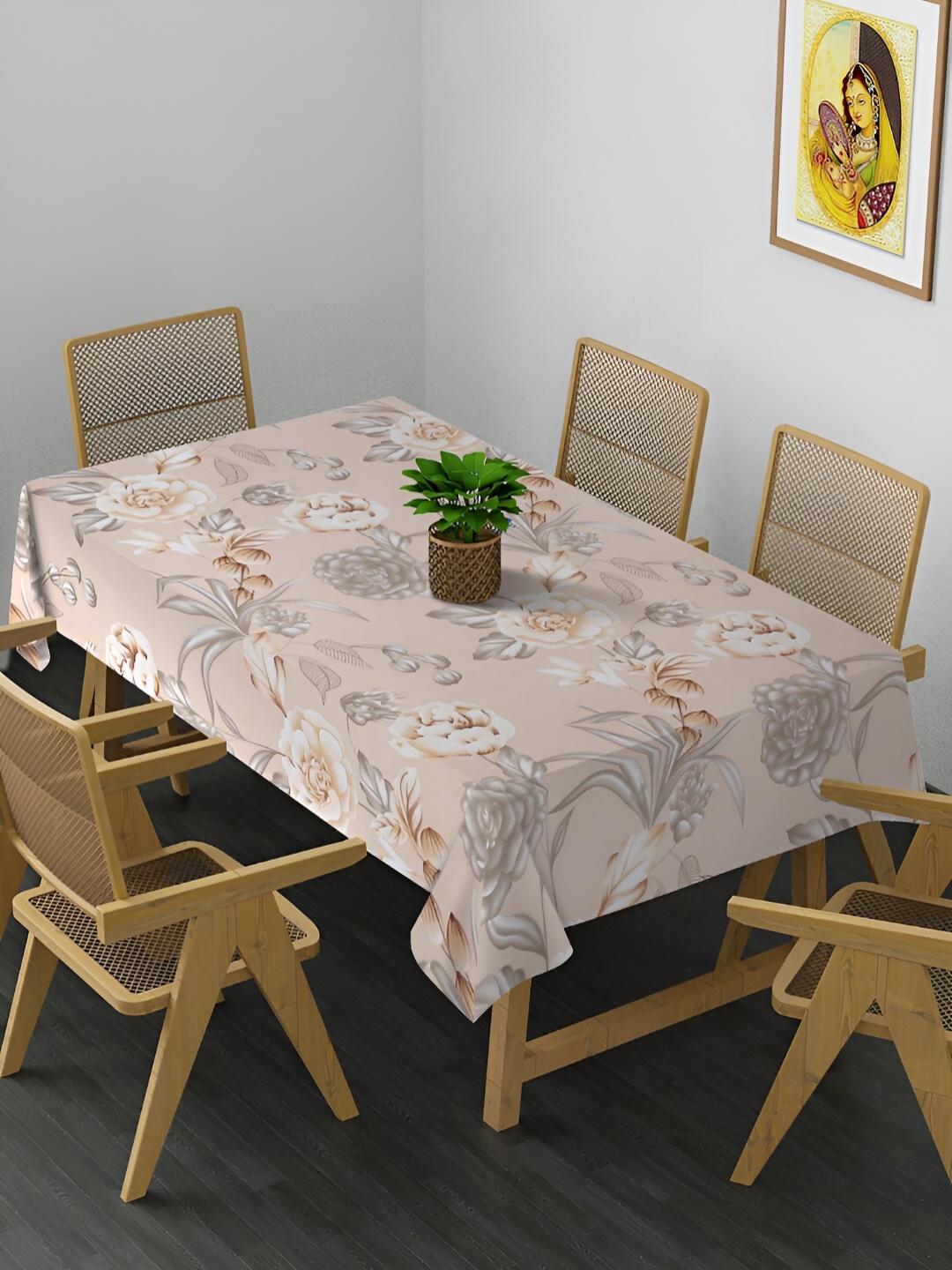 

Arrabi Beige & Brown Floral Printed 8-Seater Table Cover