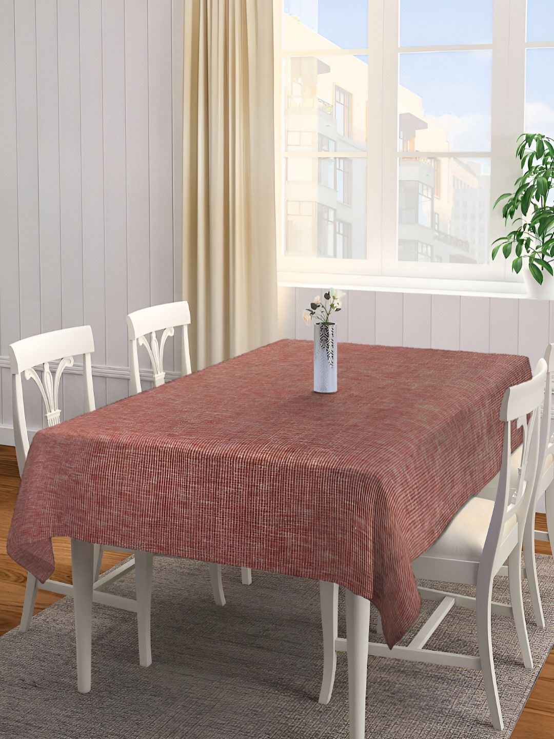 

Arrabi Brown Striped Rectangle Cotton 8-Seater Table Cover