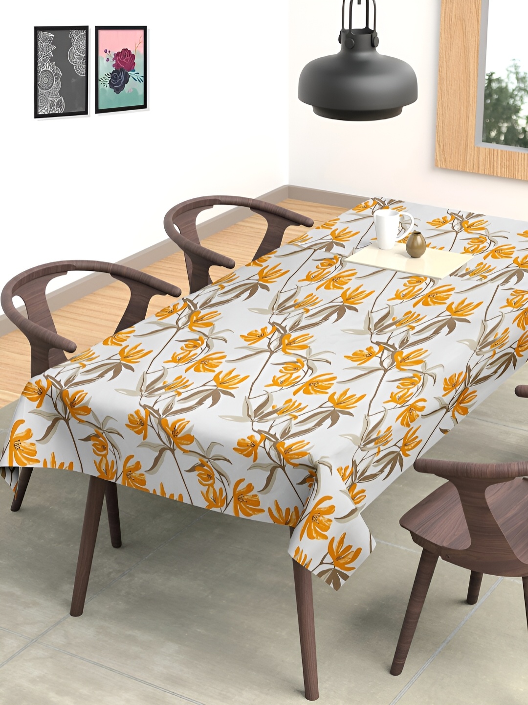 

Arrabi White & Orange Floral Printed 8-Seater Table Cover