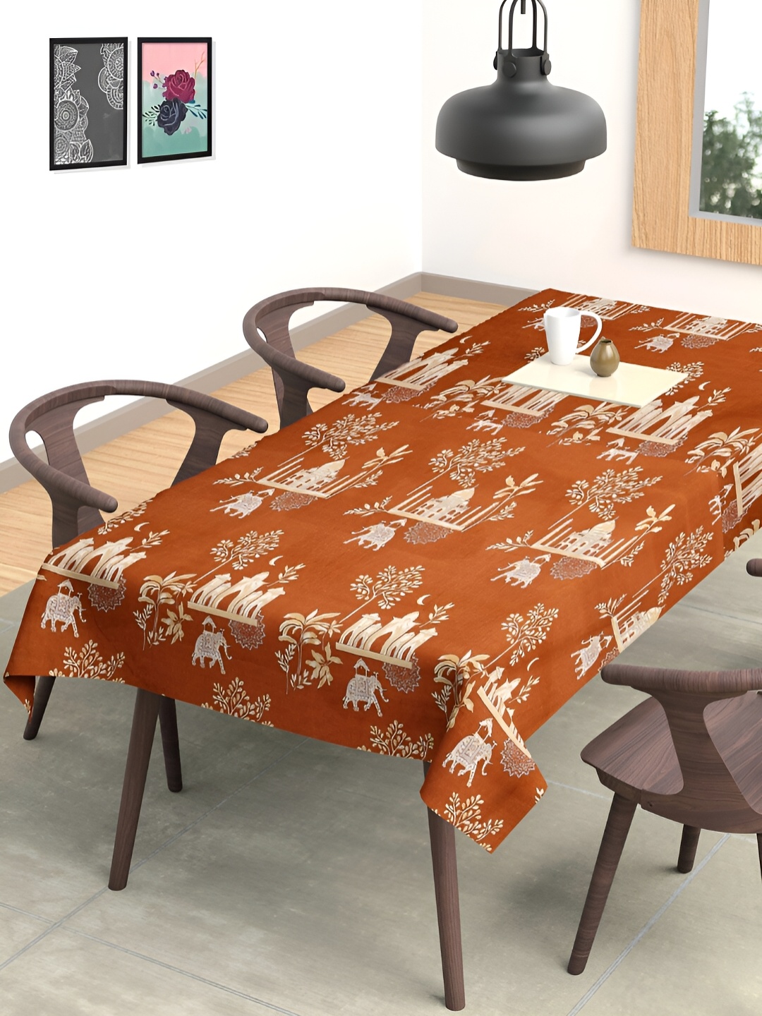 

Arrabi Brown & White Ethnic Motifs 6-Seater Table Cover