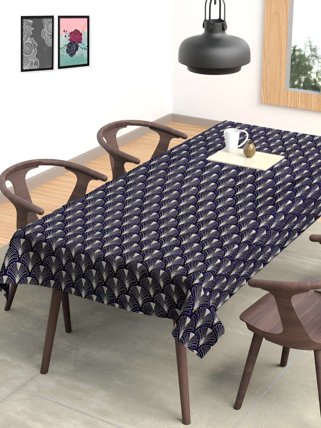 

Arrabi Blue & White Geometric Printed 6-Seater Table Cover