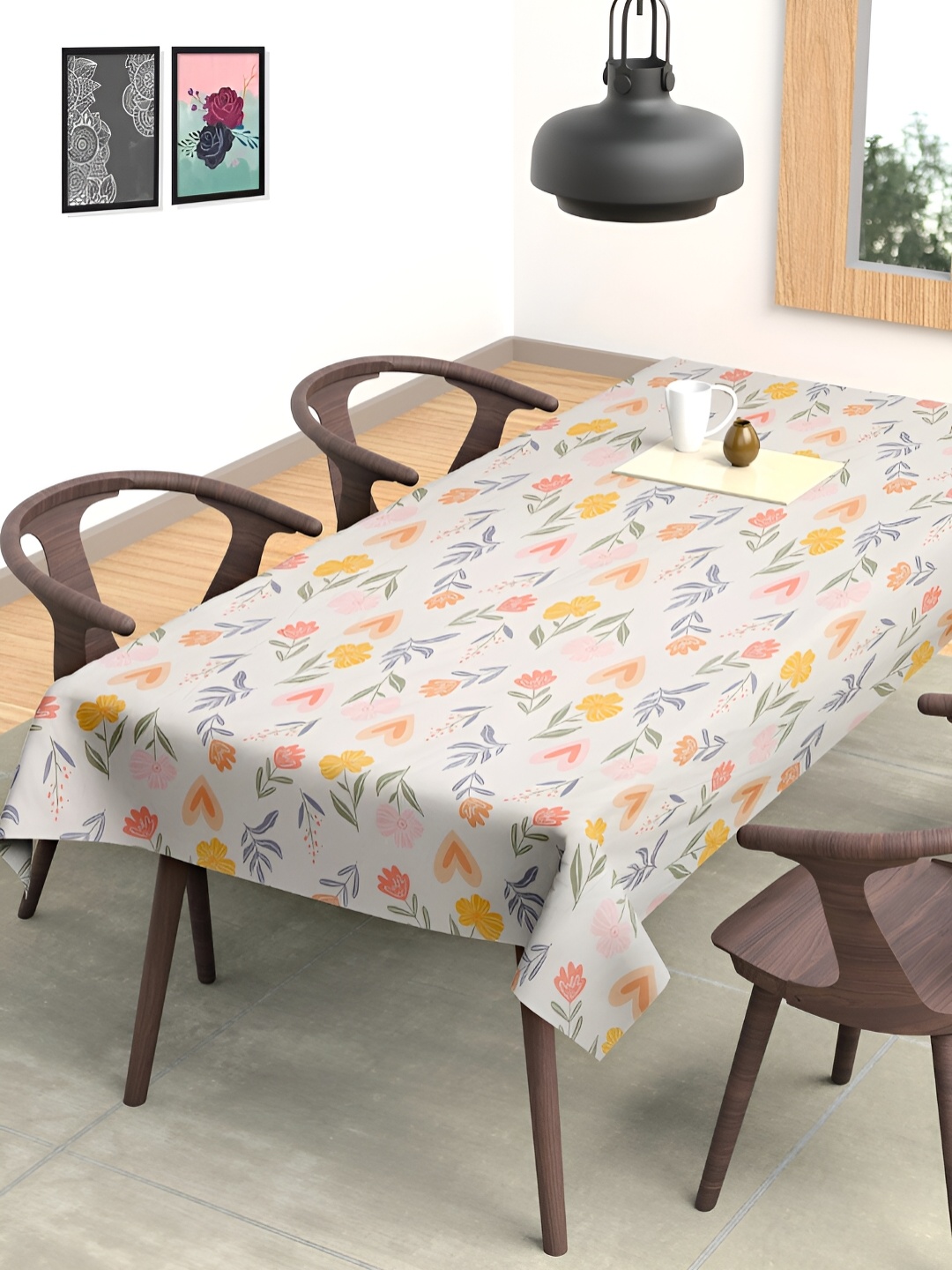 

Arrabi Cream-Coloured & Orange Floral Printed 8-Seater Table Cover