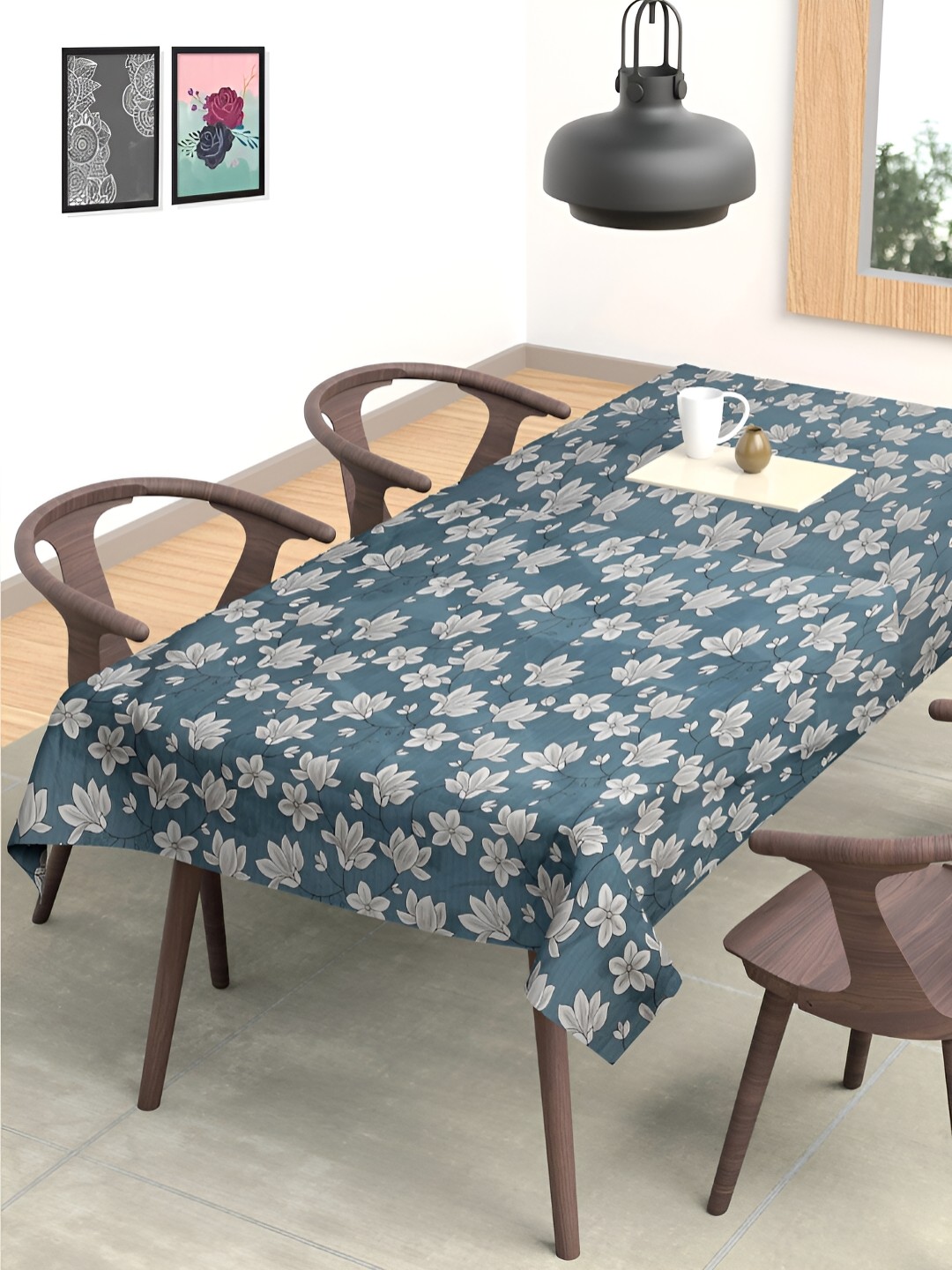 

Arrabi Blue & Beige Floral Printed 6-Seater Table Cover