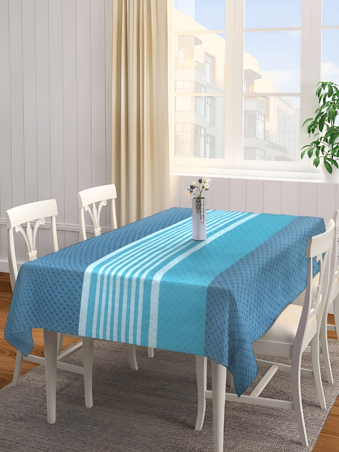 

Arrabi Blue Geometric Printed Rectangle Cotton 8-Seater Table Cover