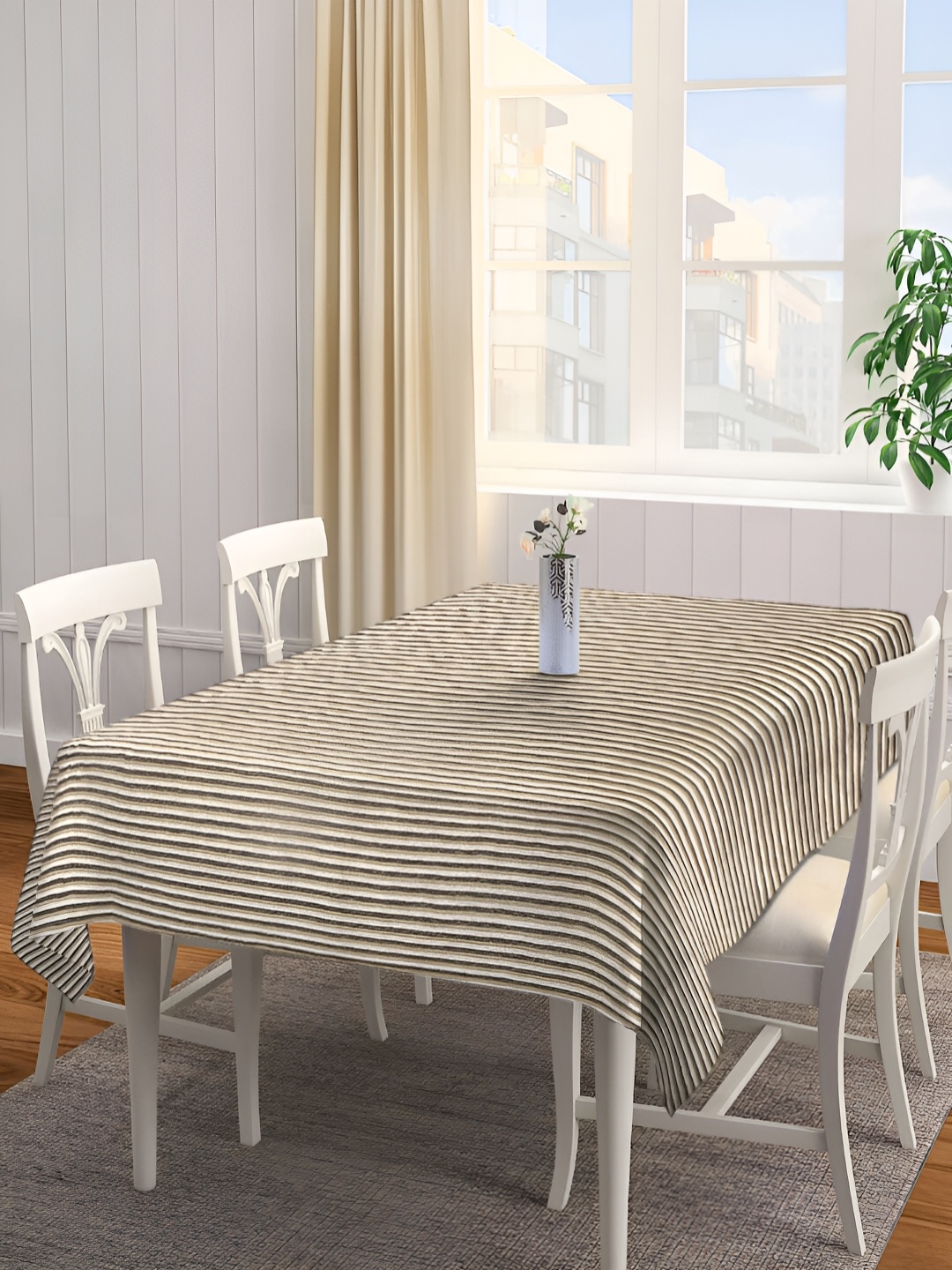 

Arrabi Beige Striped Textured Rectangle Cotton 8-Seater Table Cover