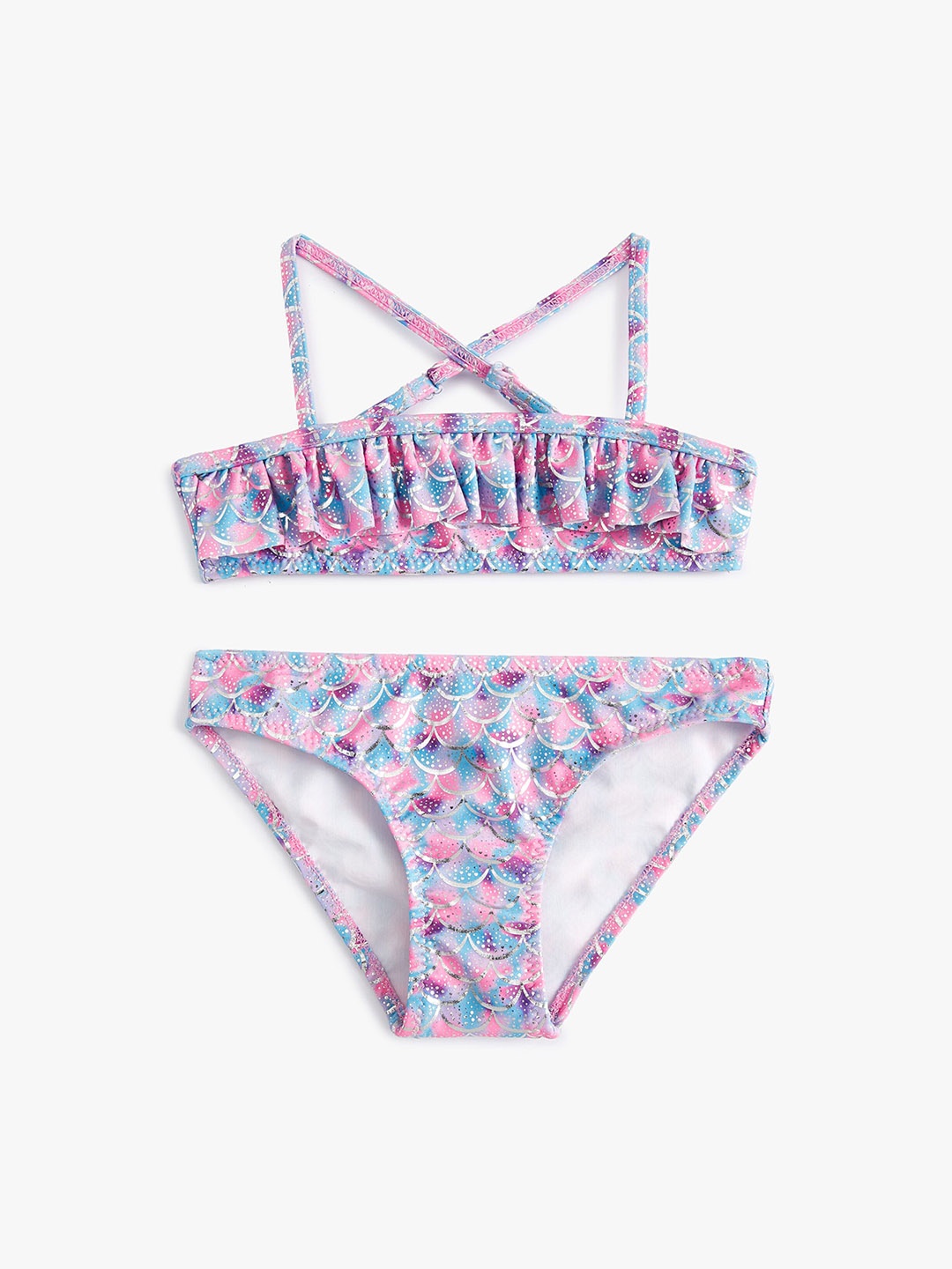 

Koton Girls Printed Criss Cross Detail Straps Swim Bikini Set, Pink