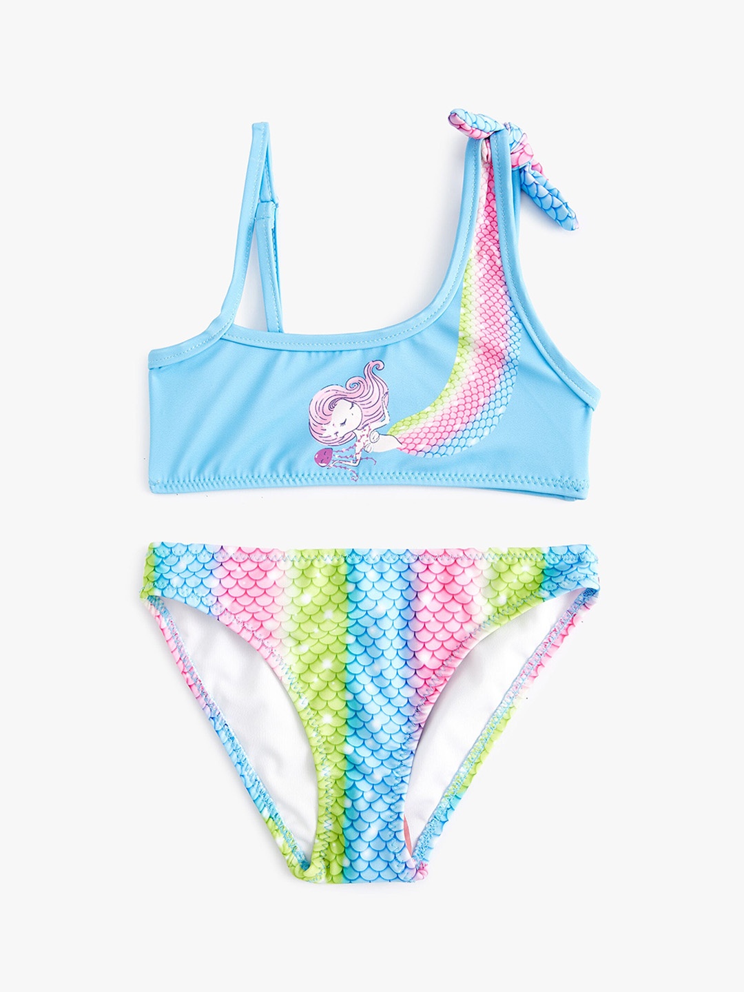 

Koton Girls Printed Sleeveless Swim Bikini Set, Blue