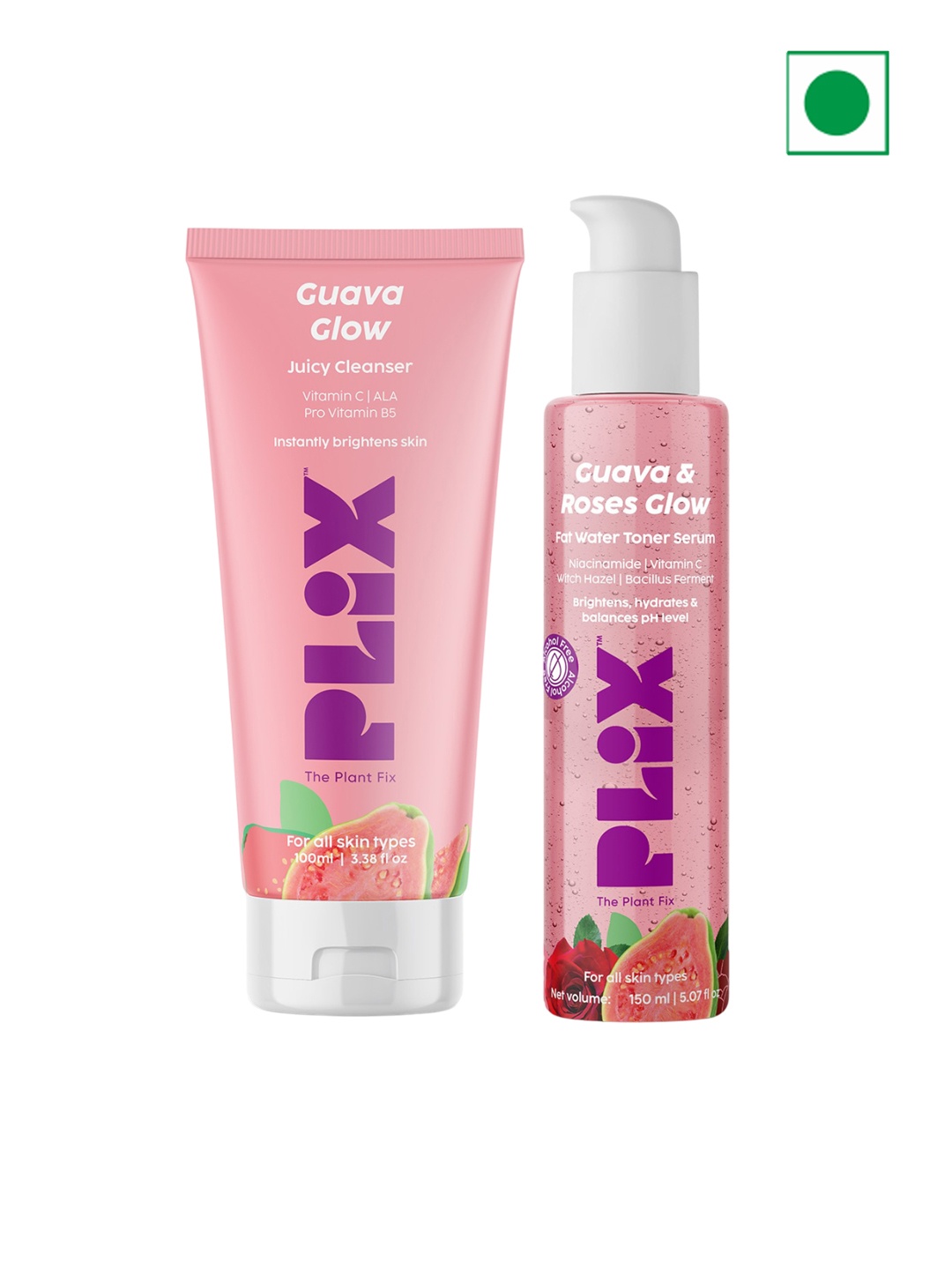 

PLIX THE PLANT FIX Guava Glow Regime With Juicy Cleanser & 2-In-1 Toner Serum, Pink