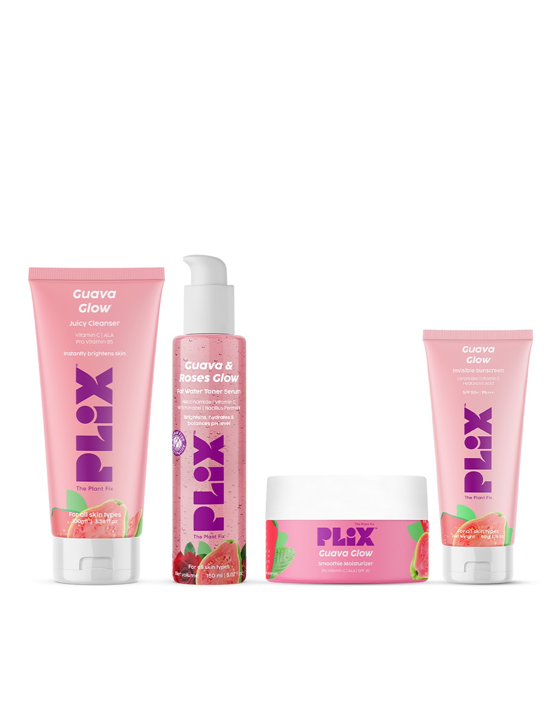 

PLIX THE PLANT FIX Guava Glow Cleanser-Toner-Moisturizer & Sunscreen Combo, Pink