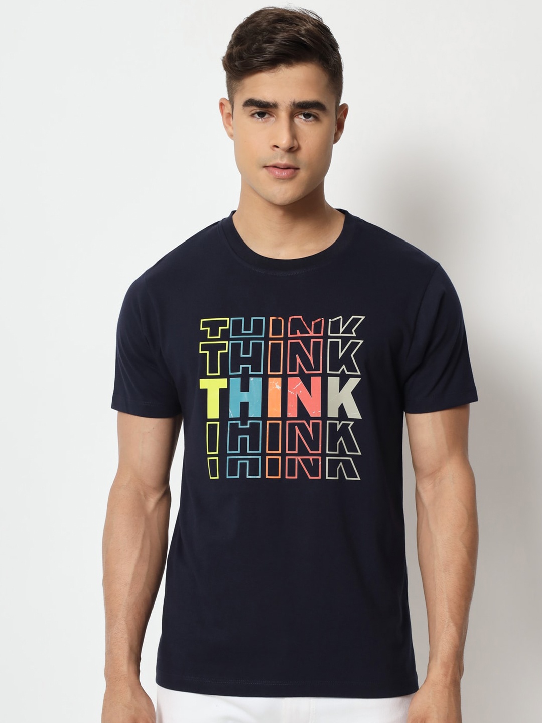 

STRYZER Printed Round Neck T-shirt, Navy blue