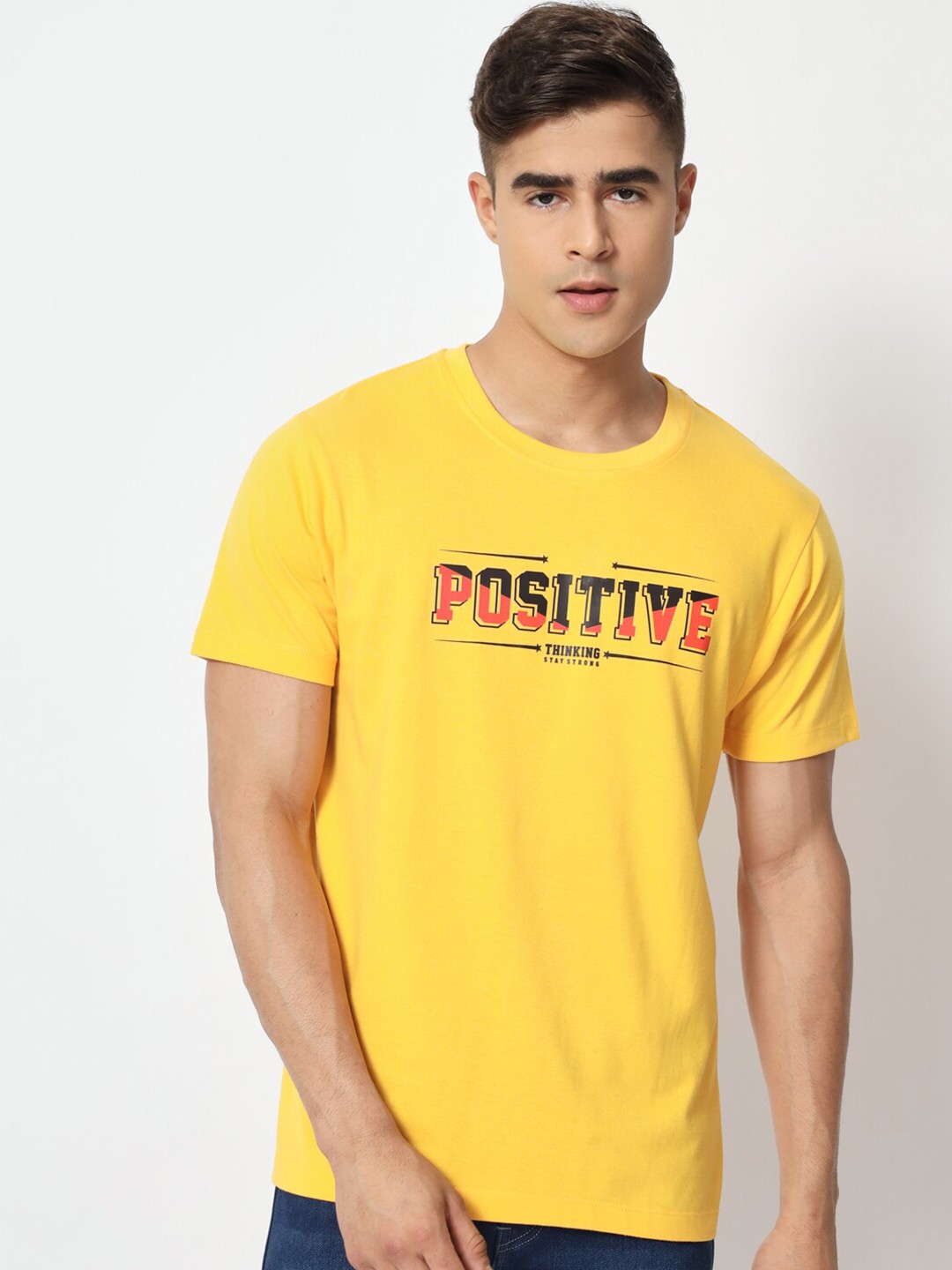 

STRYZER Printed Round Neck T-shirt, Yellow