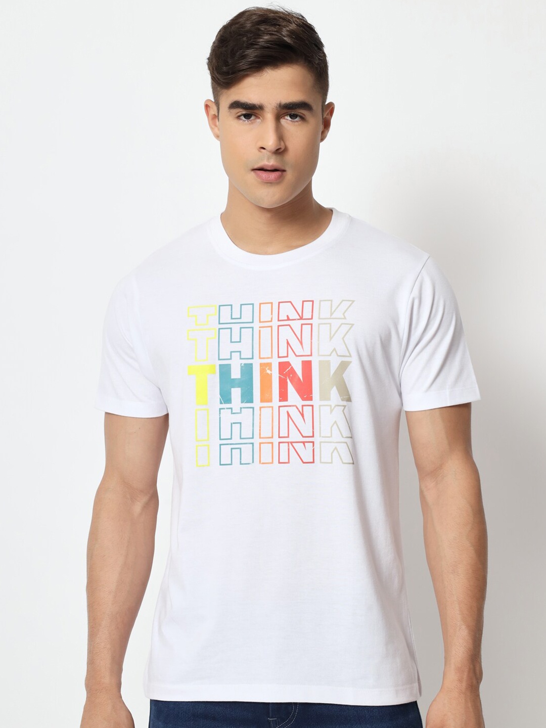

STRYZER Typography Printed Pure Cotton T-shirt, White