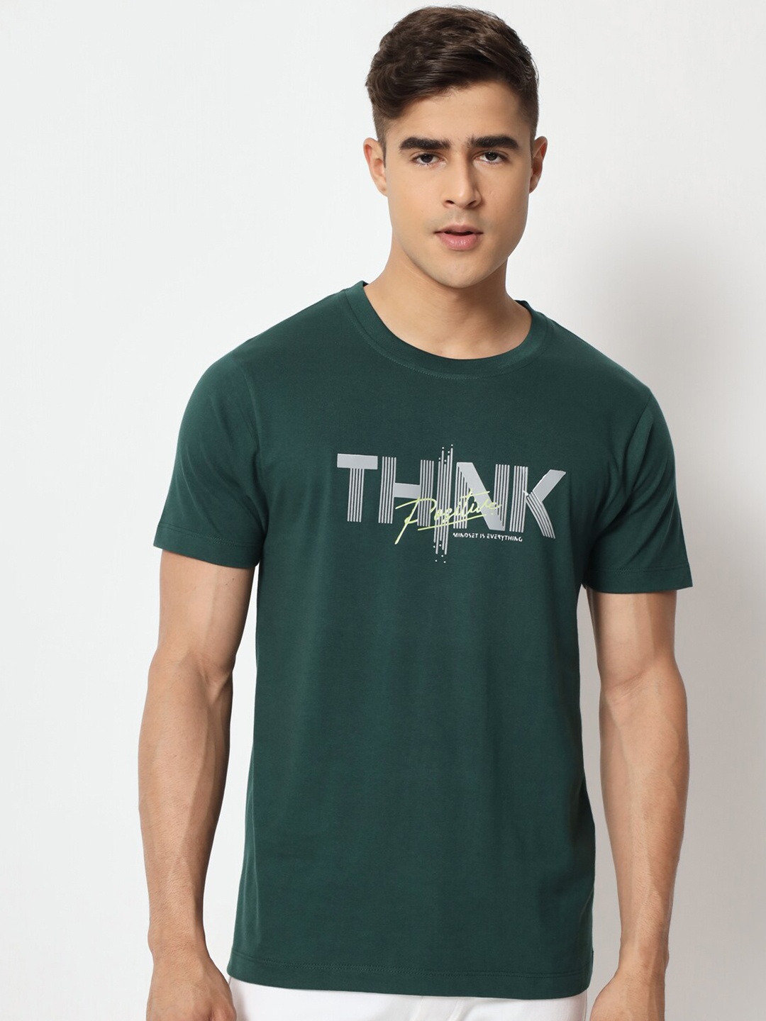 

STRYZER Typography Printed Pure Cotton T-shirt, Green